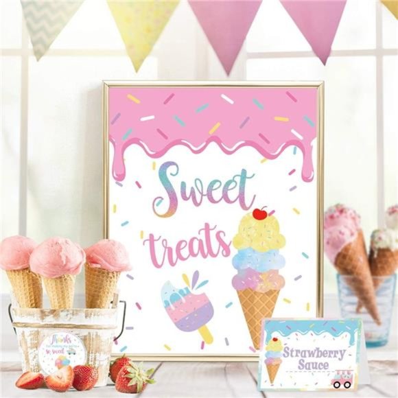 Ice Cream Bar Decor Kit, Summer Ice Cream Sundae Bar Glitter Banner Ice Cream - Picture 4 of 6